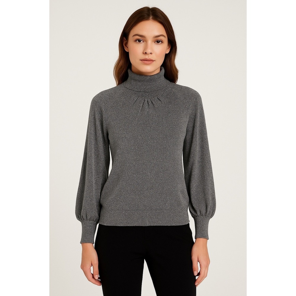 Express Design Studio Gray Metallic Sparkle Turtleneck Balloon Sleeve L 91-00